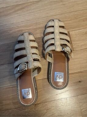 DV by Dolce Vita Woven Beige Slide Mules with Buckle Detail